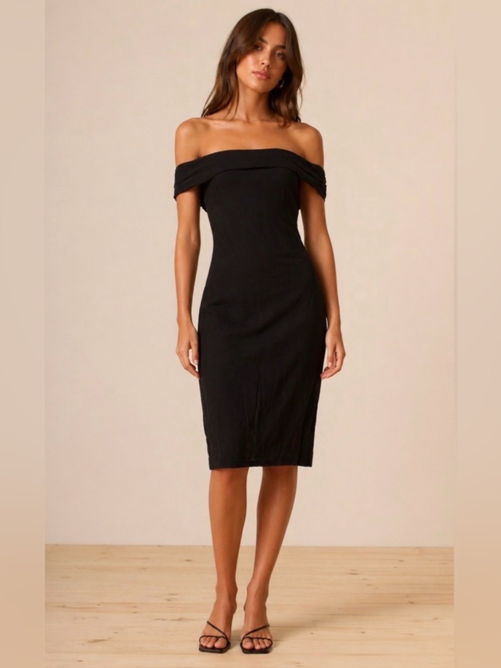 Reformation Black Off-the-Shoulder Midi Dress